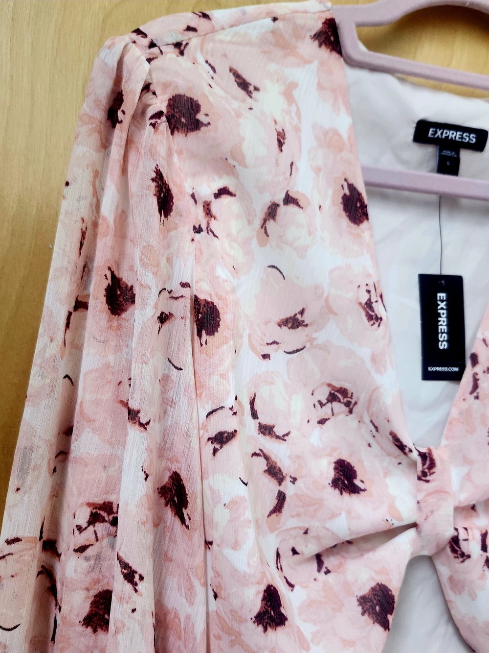 Express Pink and Burgundy Floral Tie-Front Top